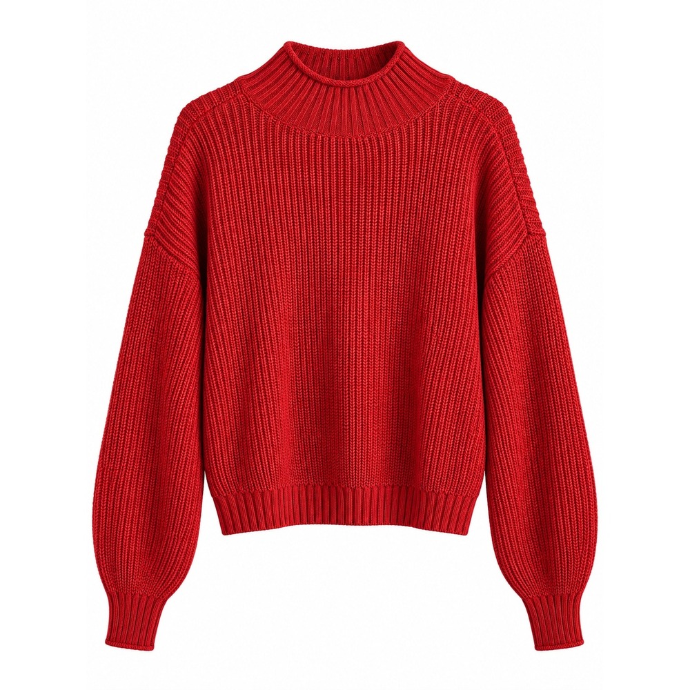 Hollister Women's XS Red Chunky Knit Mock Neck Sweater Pullover